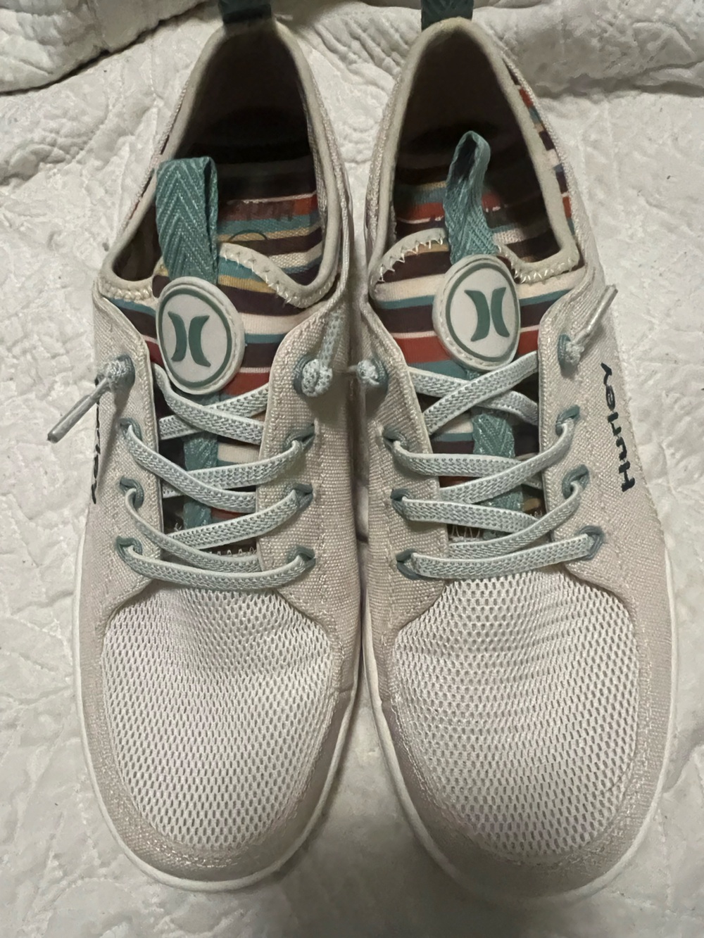 Hurley Kids Teal and White Lace-Up Sneakers with Striped Lining